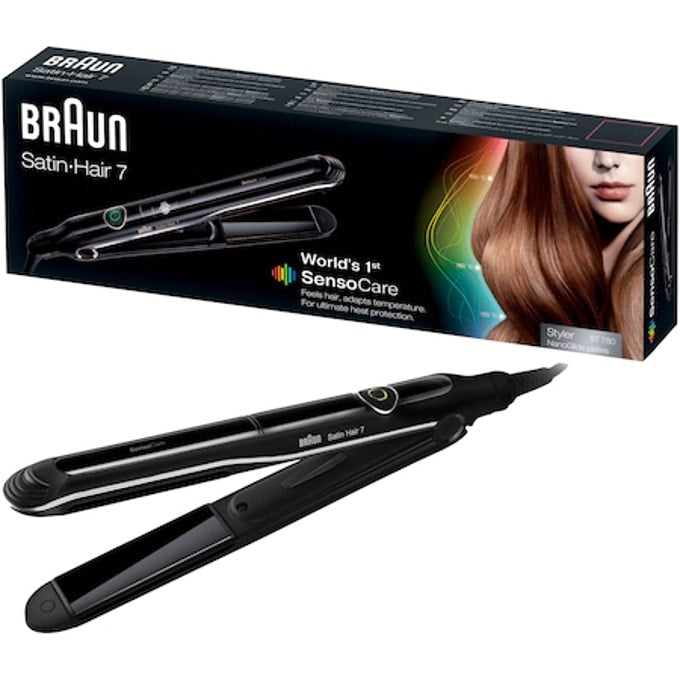 Placă de îndreptat părul Braun Satin Hair ST780, 200 de grade, Neagră