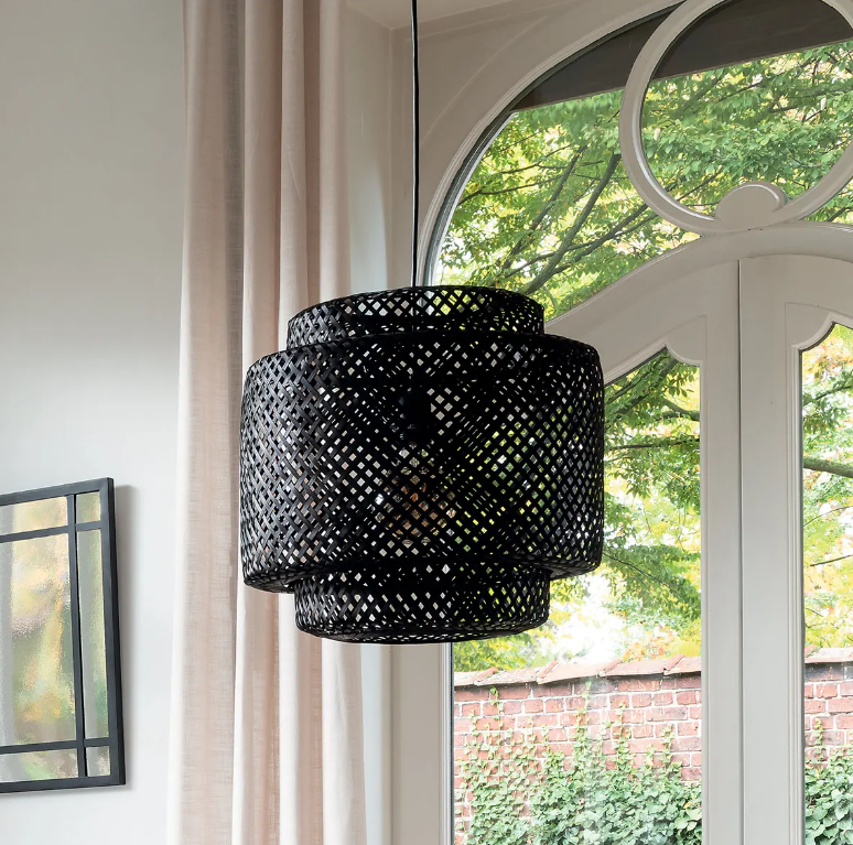 Lampă suspendată Atmosphera Liby, 40 cm, Negru, Bambus