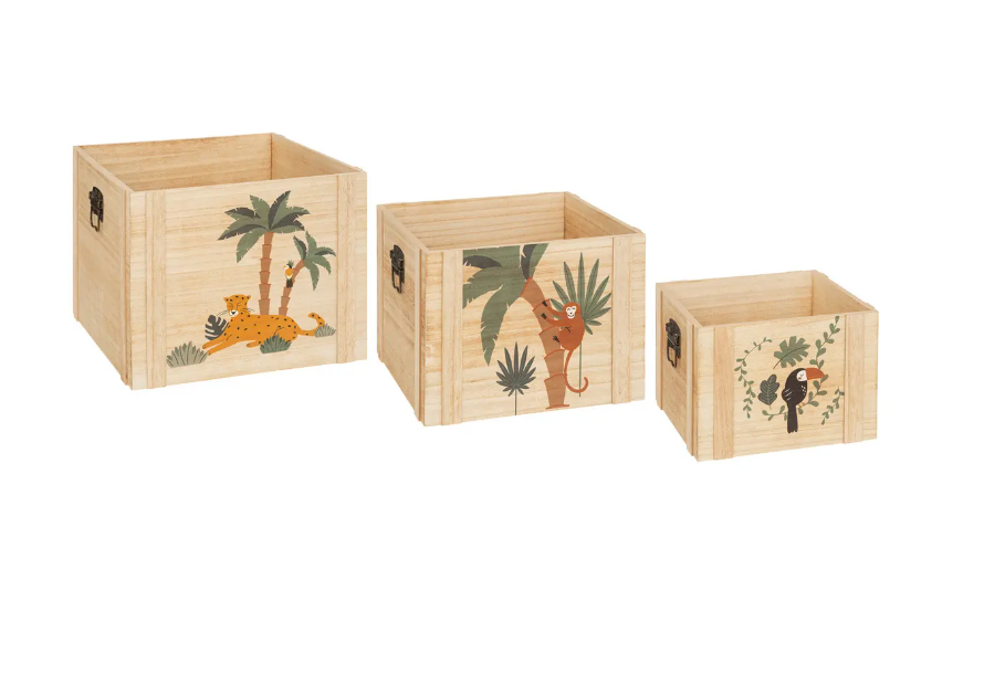 Set coșuri pentru copii Atmosphere Jungle, Lemn, 3 buc.