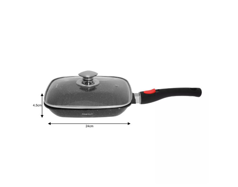 Tigaie grill KingHoff 1511, 28 cm, acoperire din marmură, capac și mâner detașabil
