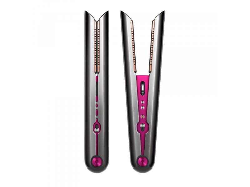 Placă de îndreptat părul Dyson Corrale HS03, 3 setări de temperatură, afișaj OLED, utilizare cu fir și fără fir, gri/fuchsia