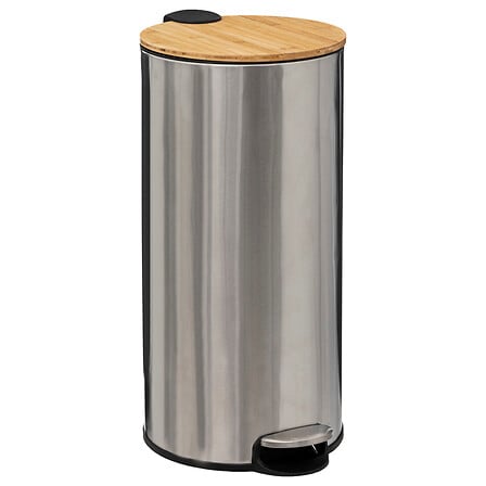 Кош за боклук с педал 5five Modern Color, Инокс и бамбук, 30L, Сребрист