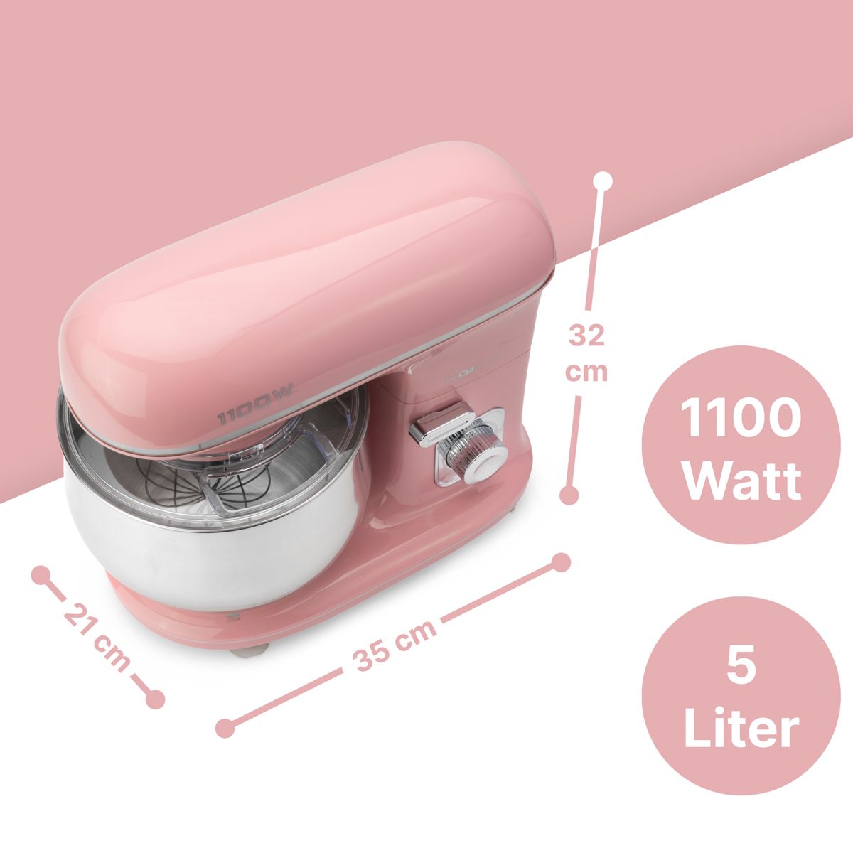 Robot de bucătărie Clatronic KM 3711, 1100 W, 5 l, 220-240 V, Roz