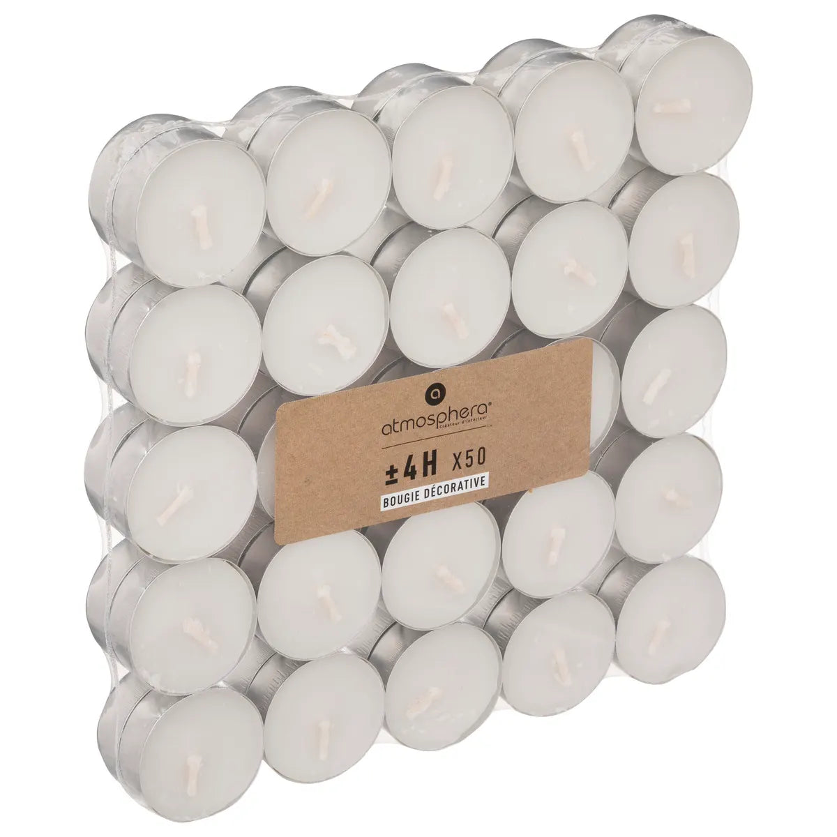 Set de lumânări tip pastilă neparfumate Atmosphera Many, 50 bucăți, alb