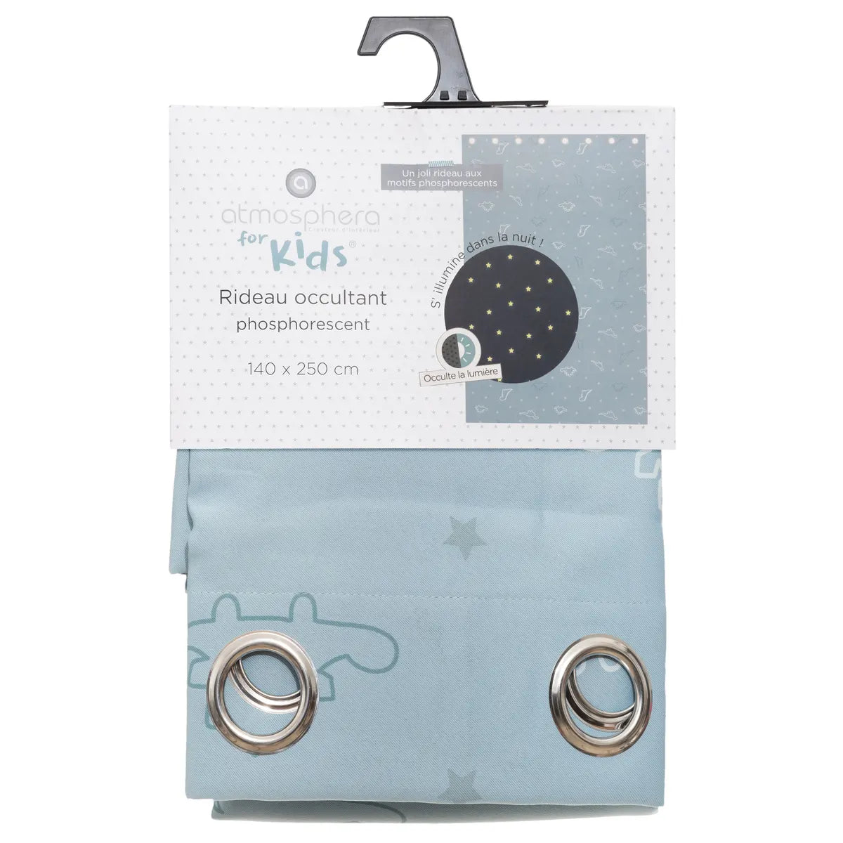 Perdea opacă luminoasă pentru copii Atmosphera Dino Glow, 140x250, Gri
