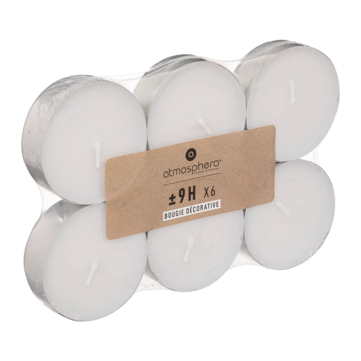 Set de lumânări tip pastilă neparfumate Atmosphera Many, 6 bucăți, Diametru 5,6 cm, Alb