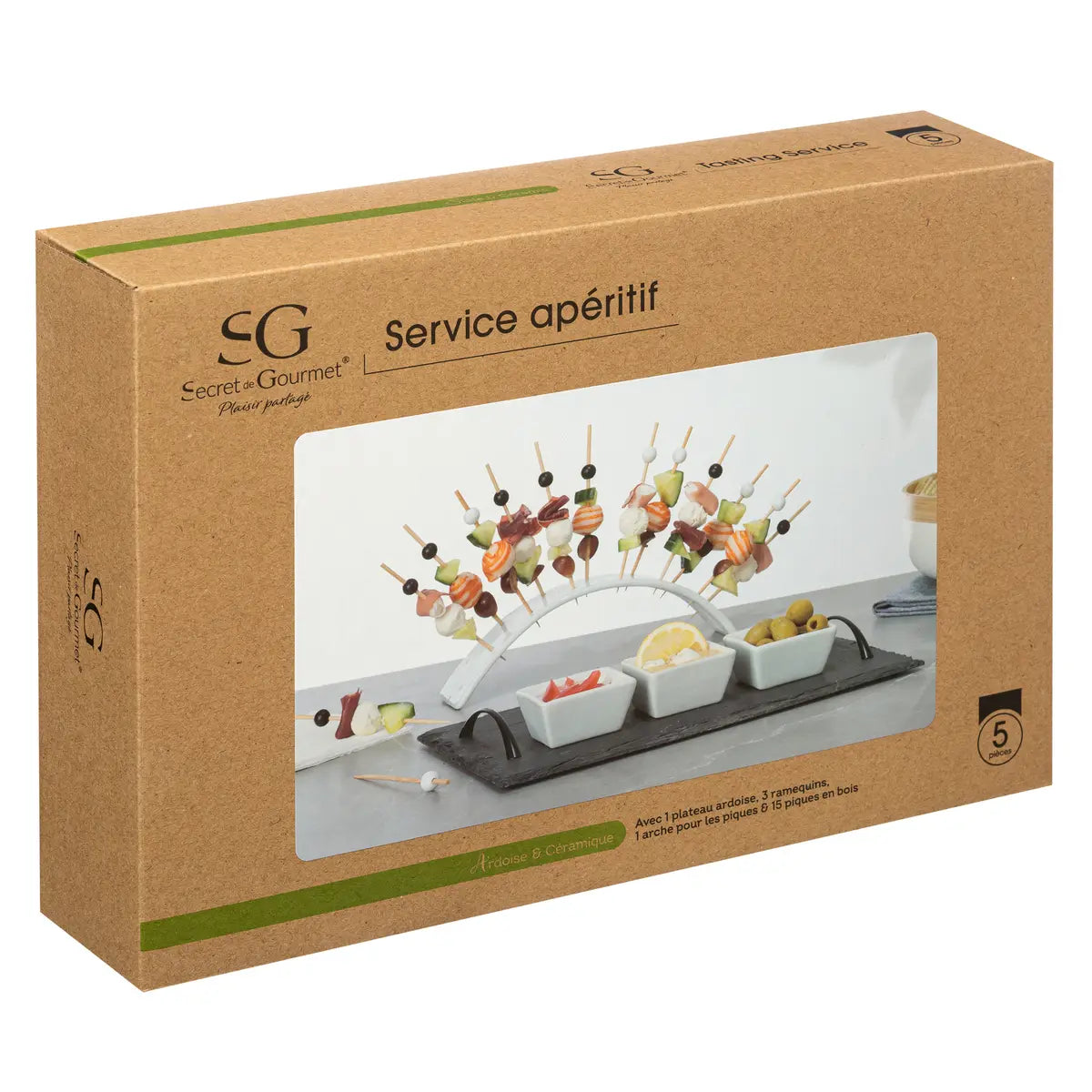 Farfurie aperitiv Atmosphera, 30x20 cm, Porțelan/ardezie/bambus