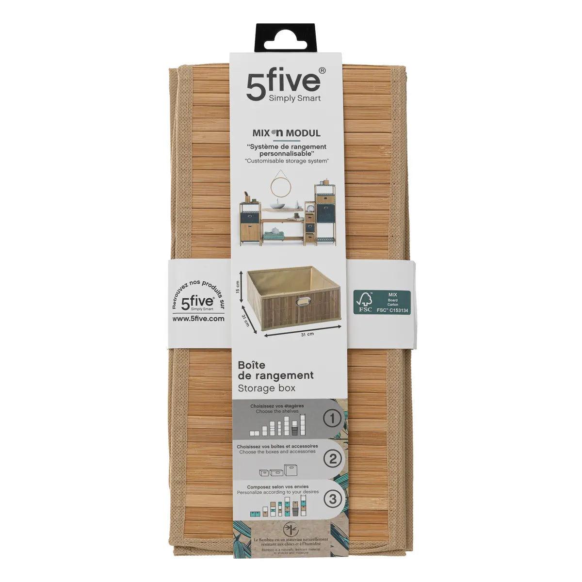 Coș de depozitare 5five, Bambus, 31x15 cm