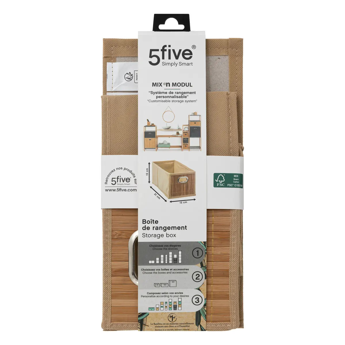 Coș de depozitare 5five, Bambus, 15x31 cm