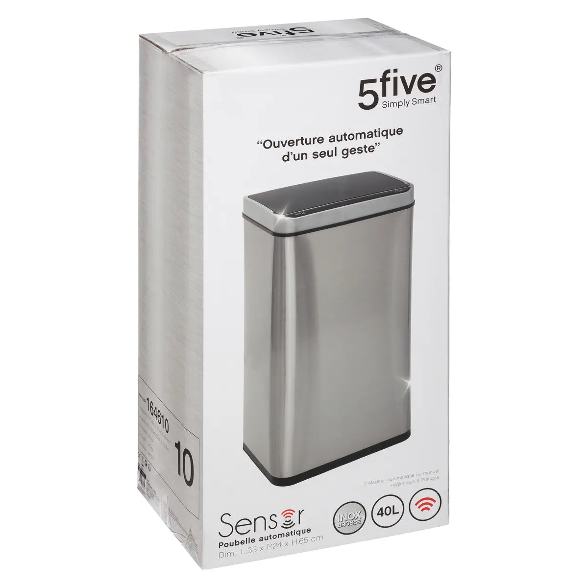 Coș de gunoi automat 5five Sensor, dreptunghiular, oțel inoxidabil, 40 l