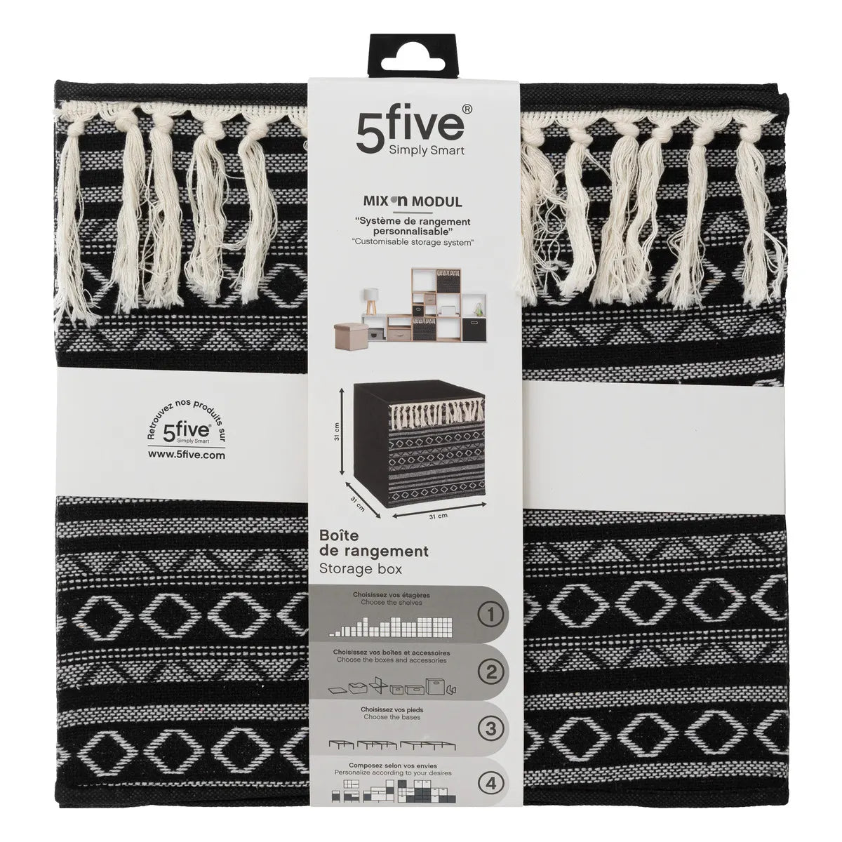 Cutie depozitare 5five Mix & Modul Ethnique, Cu Pompoane, 31x31 cm