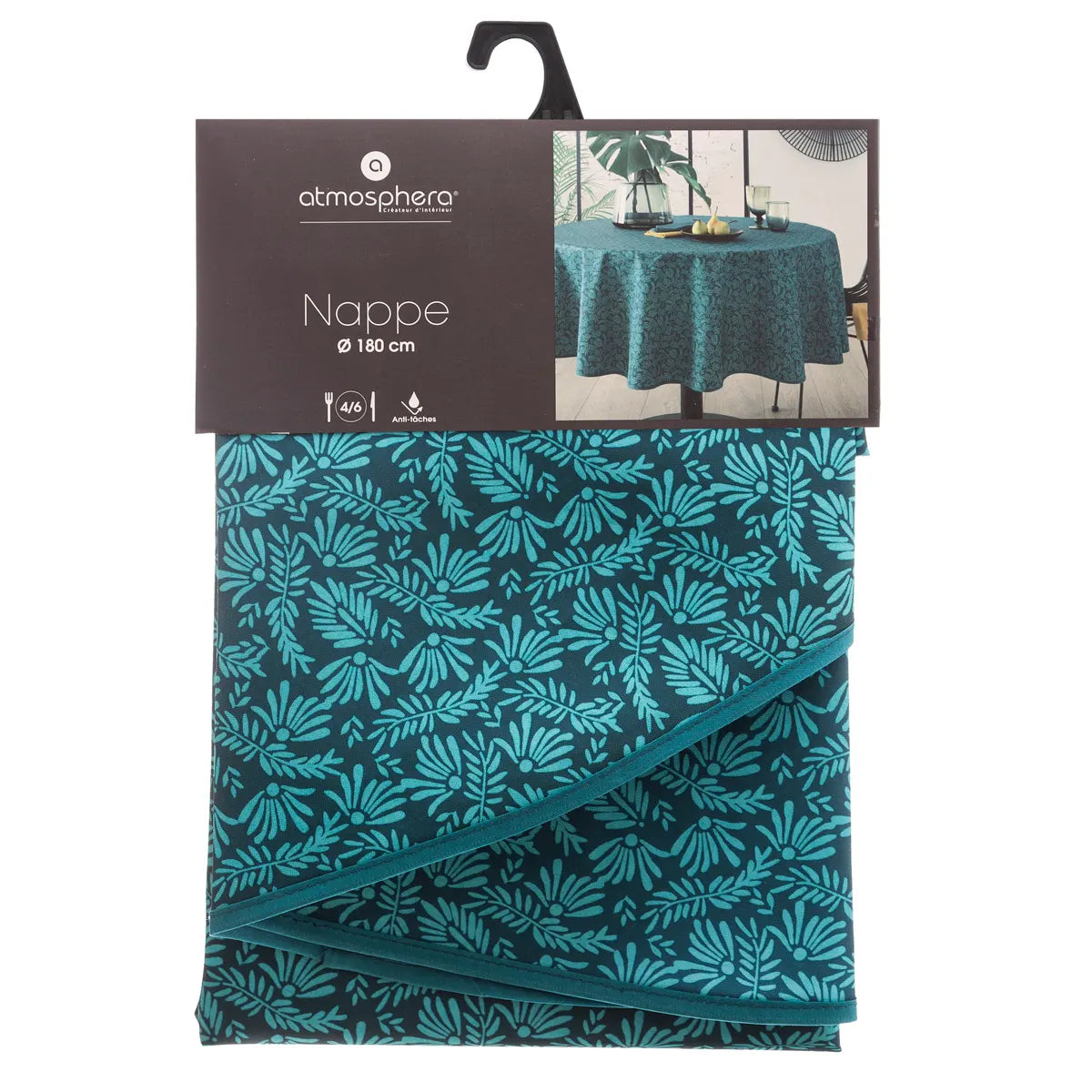 Față de masă Atmosphere Leaves, 180 cm, Albastră