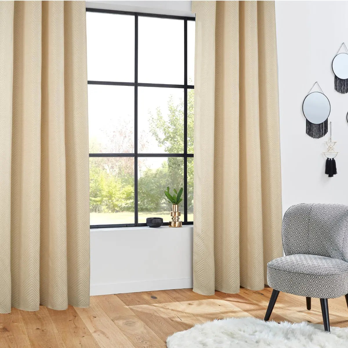 Perdea jacquard cu model geometric, 140x260 cm, culoare in