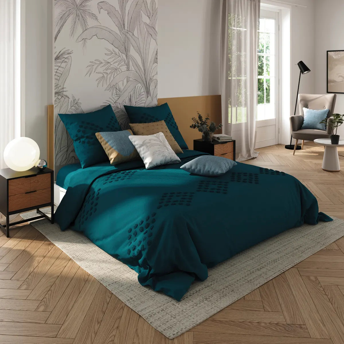 Lenjerie de pat Atmosphera, Bumbac, 260x240 cm, Turcoaz