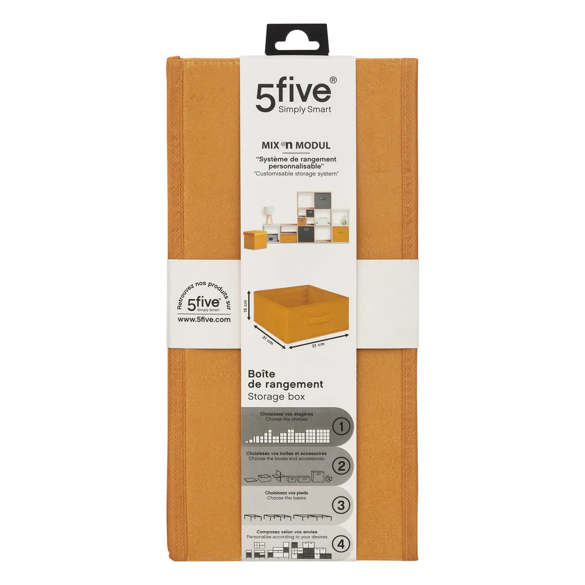 Cutie de depozitare 5five Mix & Modul, Catifea, Galben, 31x15 cm