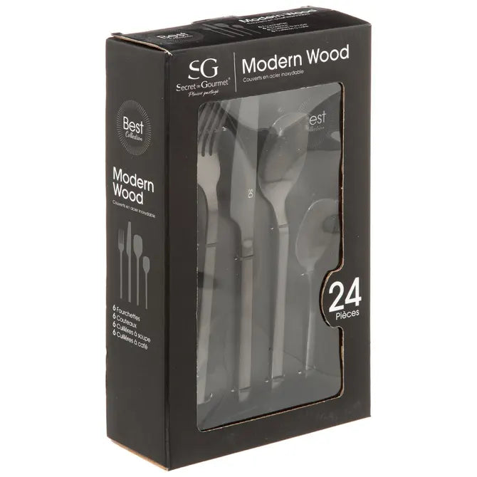 Set de tacâmuri Secret de Gourmet Modern Wood, inox, 24 piese