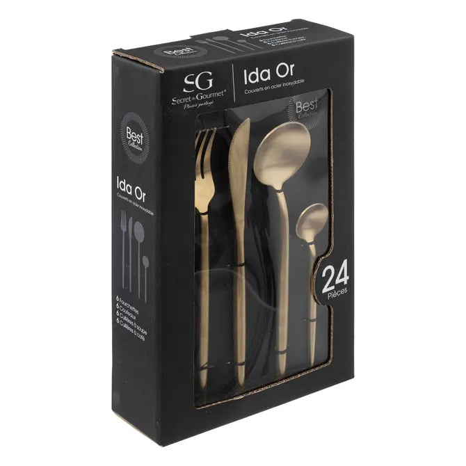 Set de tacâmuri aurii Secret de Gourmet Ida, inox, 24 piese