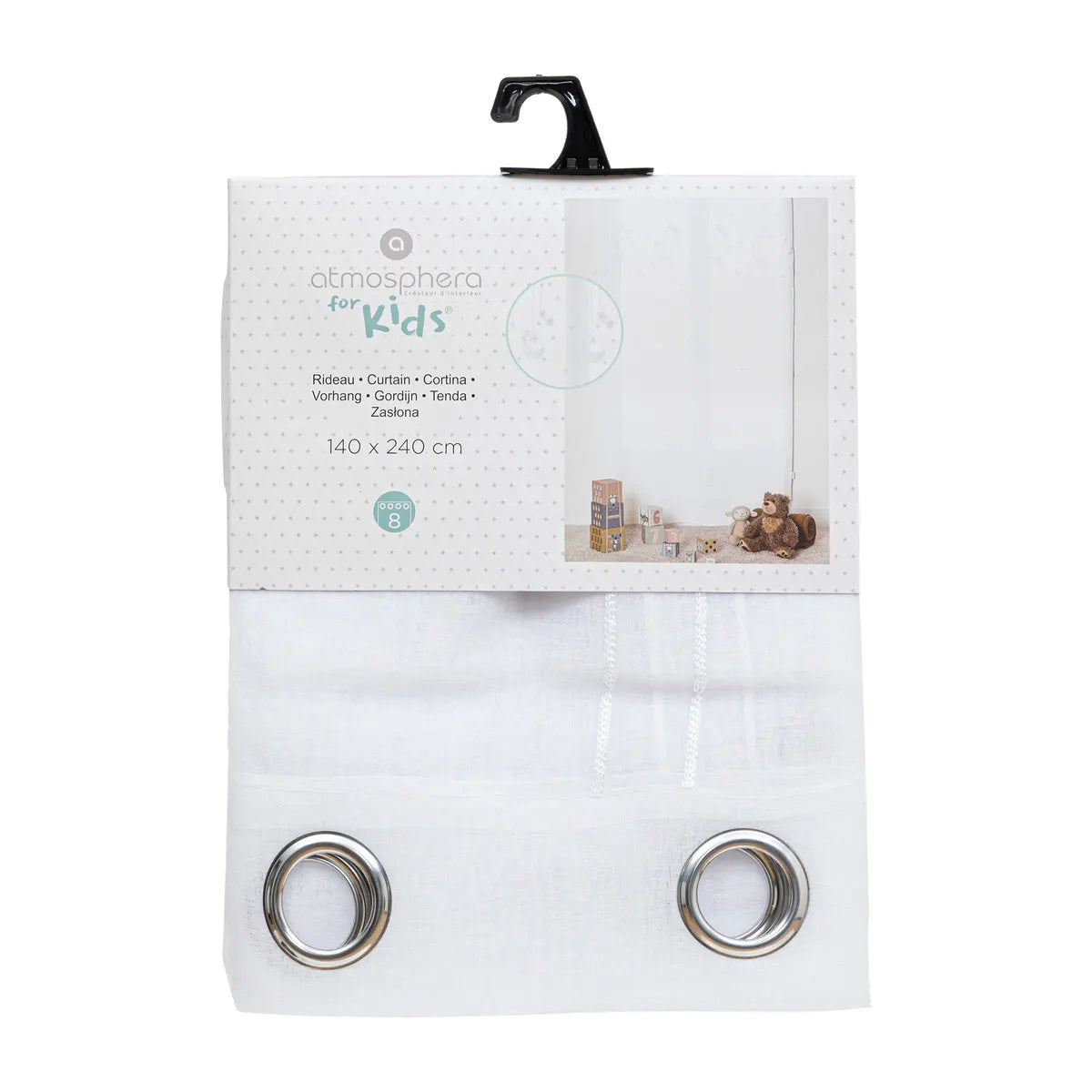 Perdea transparentă pentru copii Atmosphera cu stele brodate 140x240 cm, Alb