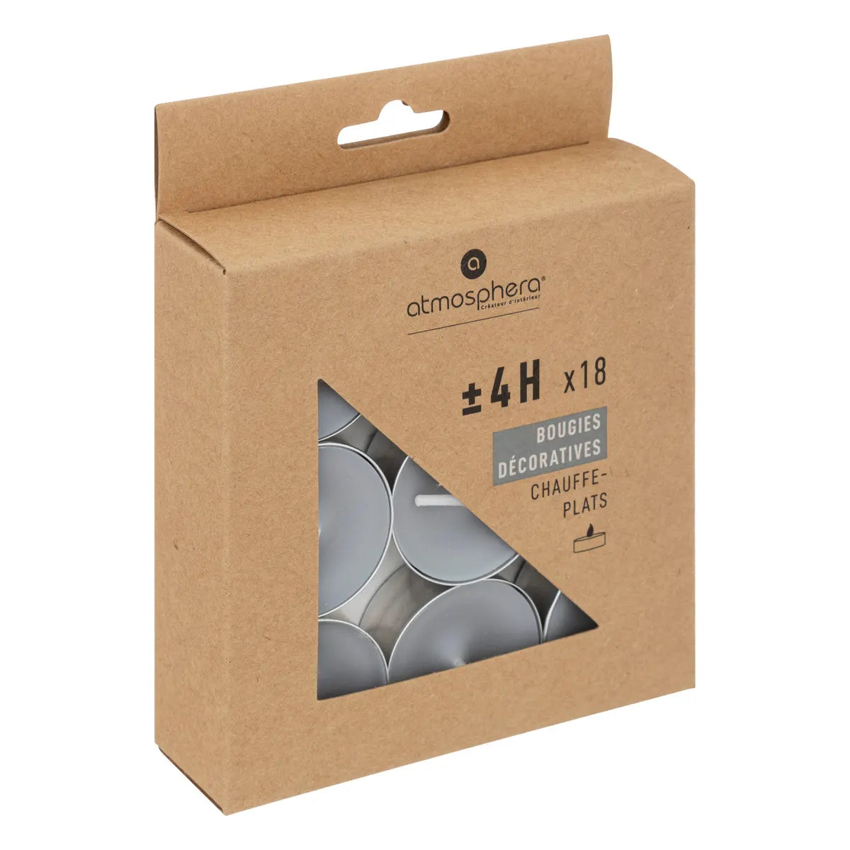 Lumânări tip pastilă neparfumate Atmosphera Hugo, 18 buc.