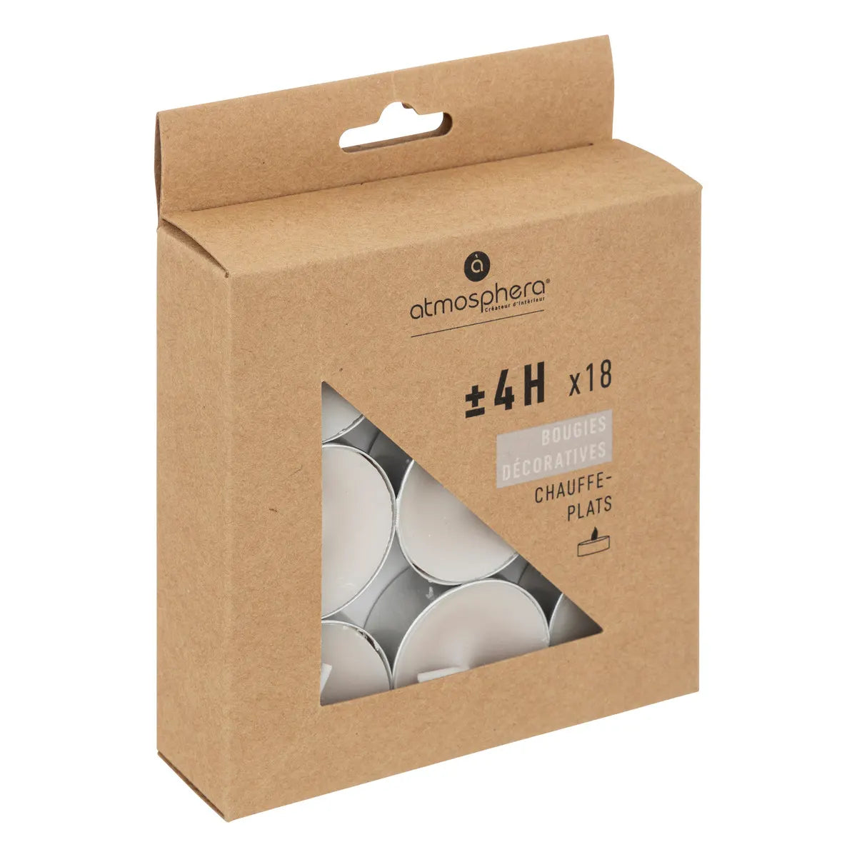 Lumânări tip pastilă neparfumate Atmosphera Hugo, 18 buc.