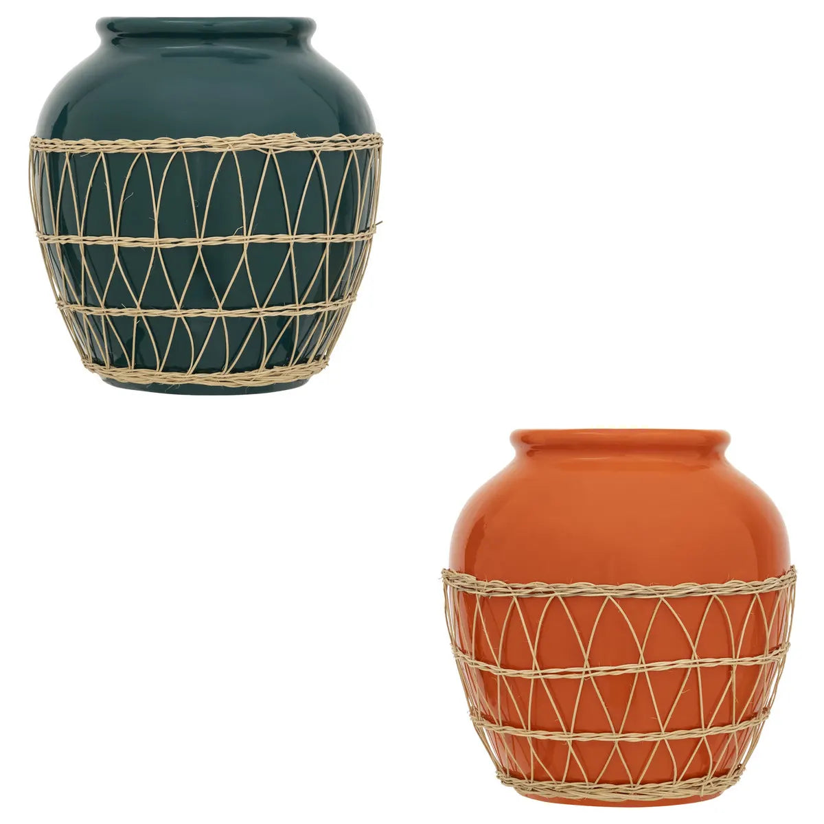 Vază Atmosphere Yucatan, ceramică, ratan, 33 cm