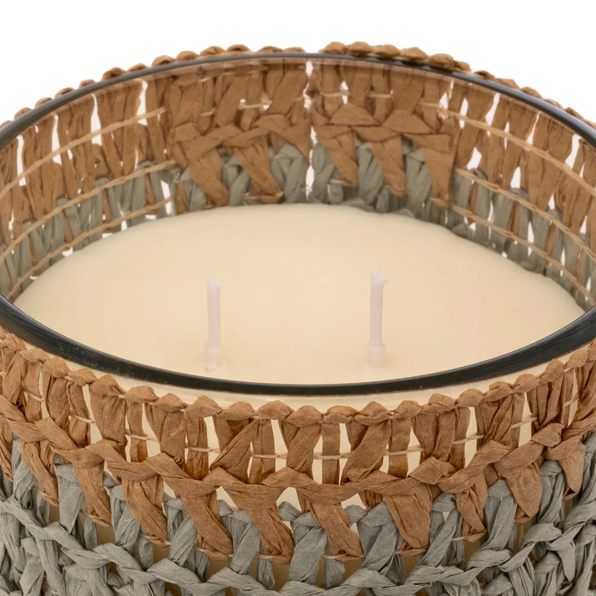 Lumânare parfumată Atmosphera Zaya, parfumată, sticlă chihlimbar și fibre naturale, 470 g