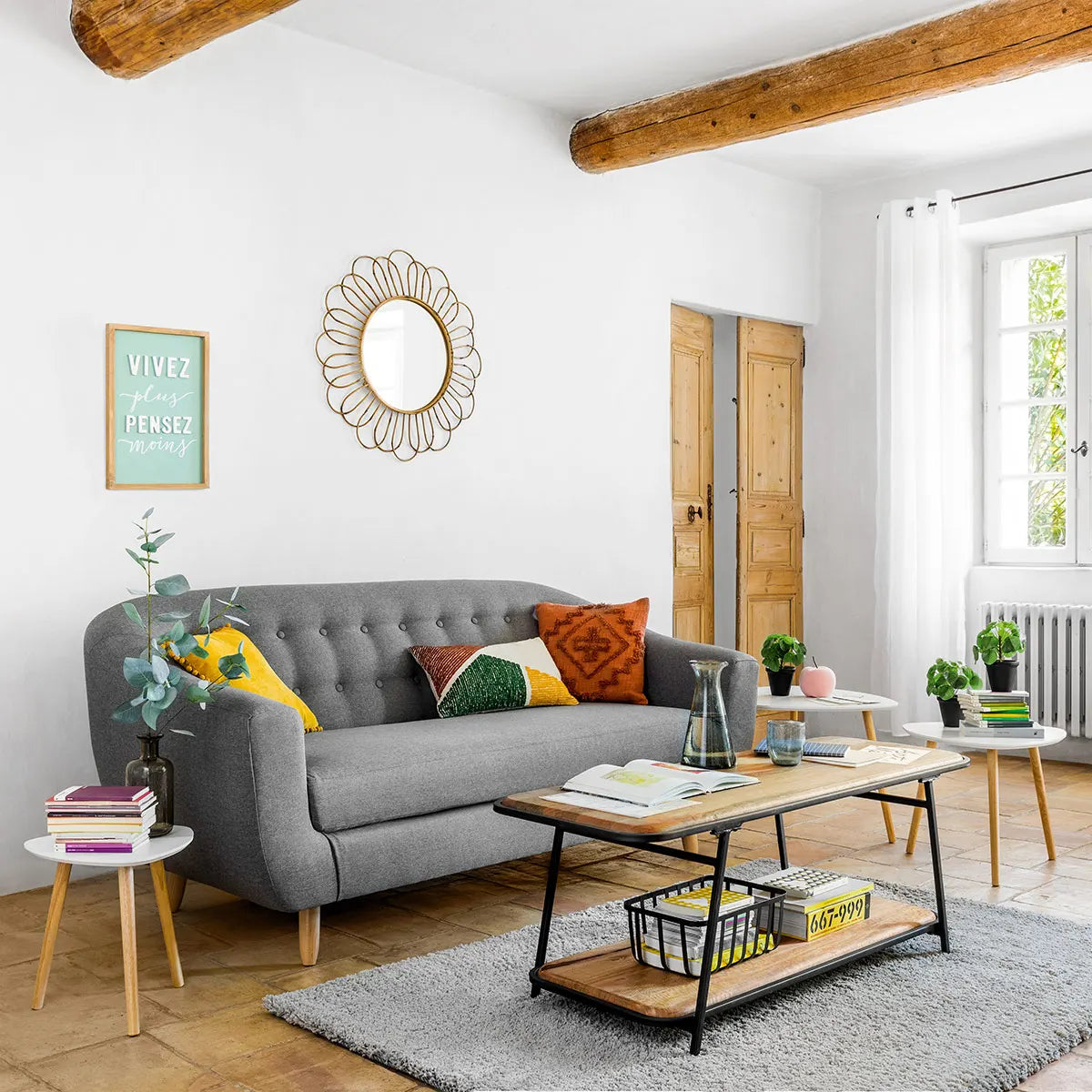 Masă de cafea Atmosphera Mileo, Albă, 3 piese, 34/47/60 cm