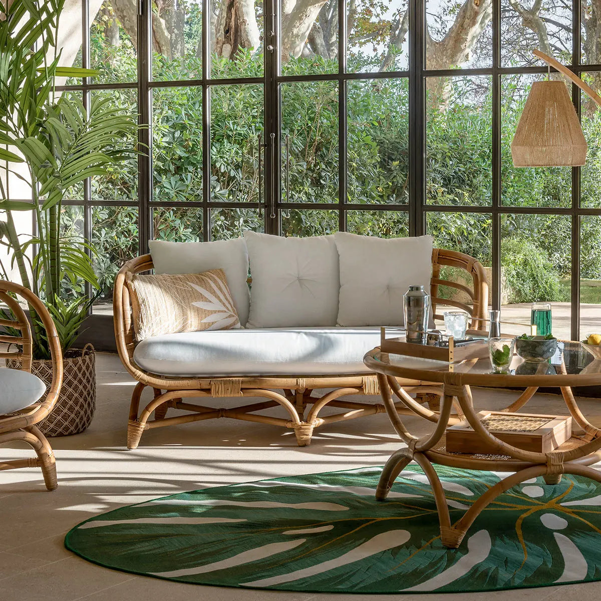 Canapea Atmosphera Farah cu două locuri, Ratan, Alb, 152x80.5x75 cm