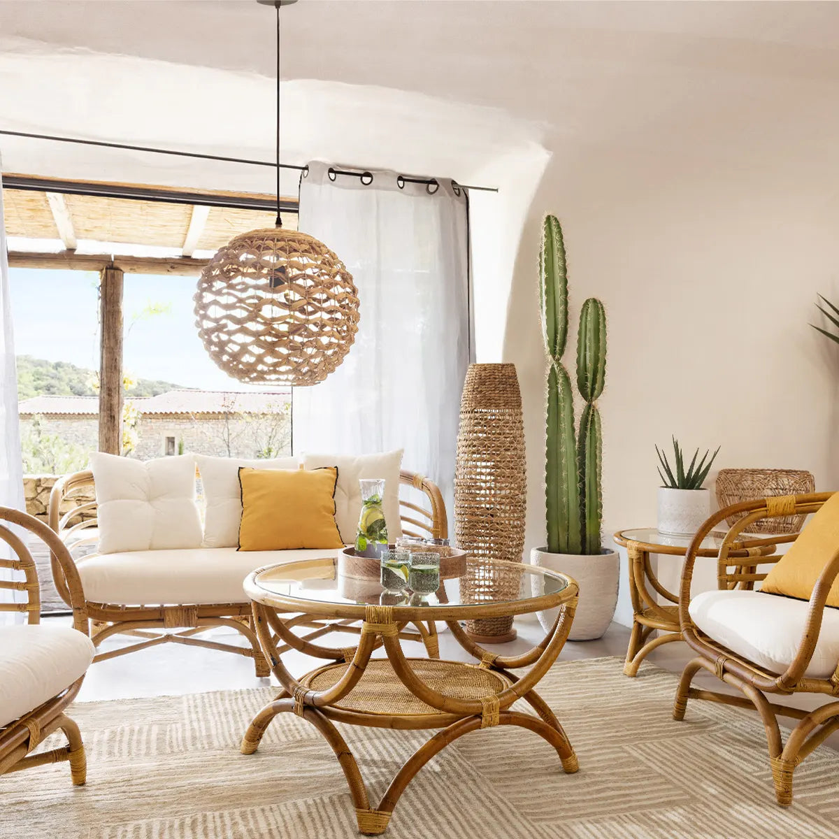 Masă de cafea Atmosphera Farah, 90 cm, ratan