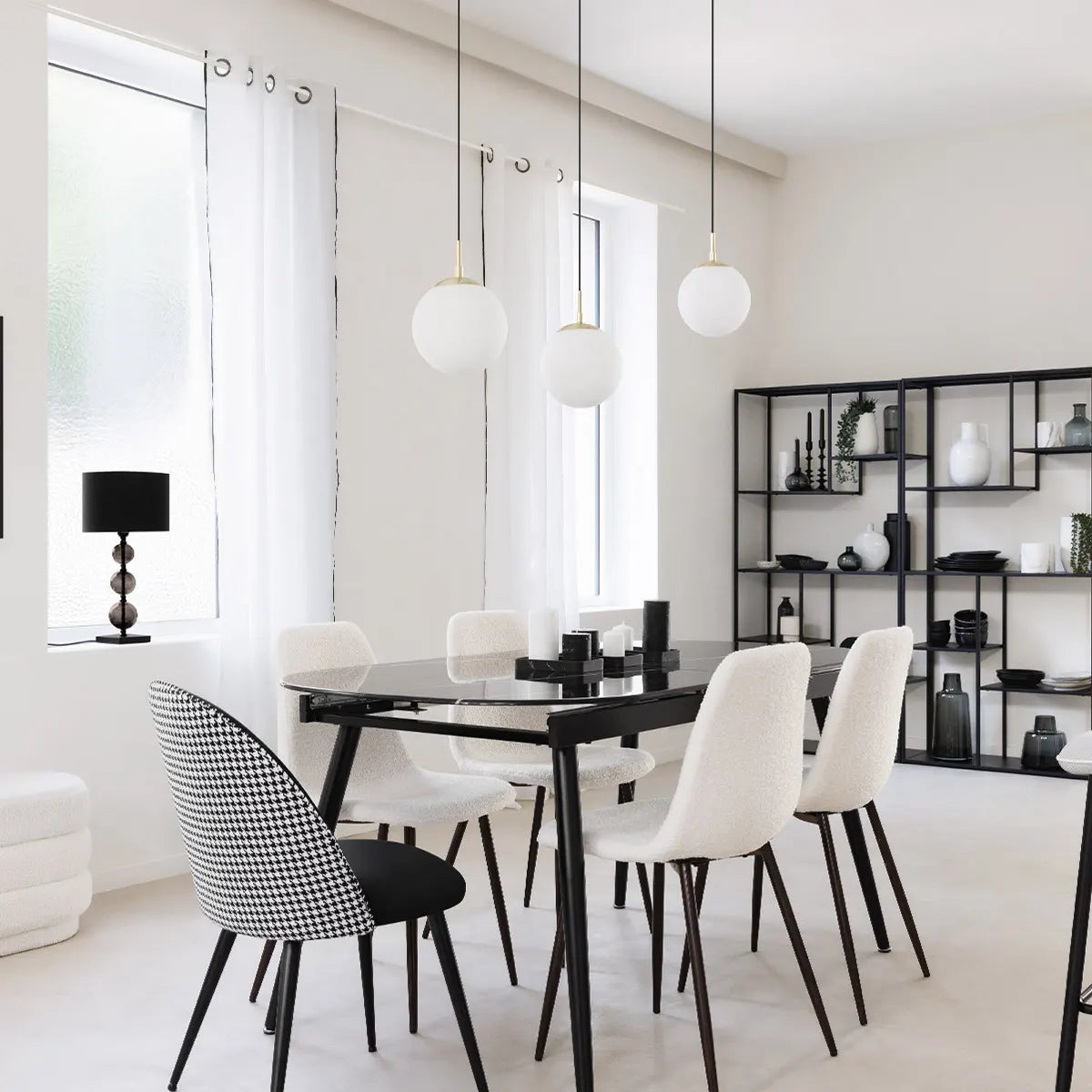 Masă extensibilă Mapu, 160-200x90 cm, sticlă securizată cu efect de marmură