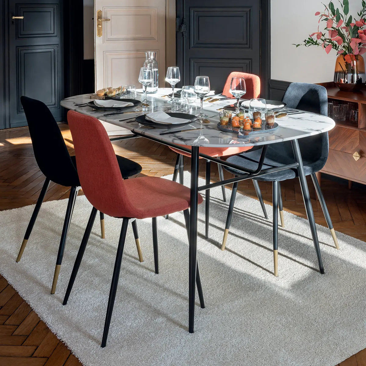 Scaun de sufragerie Atmosphera Tyka, Catifea, Negru