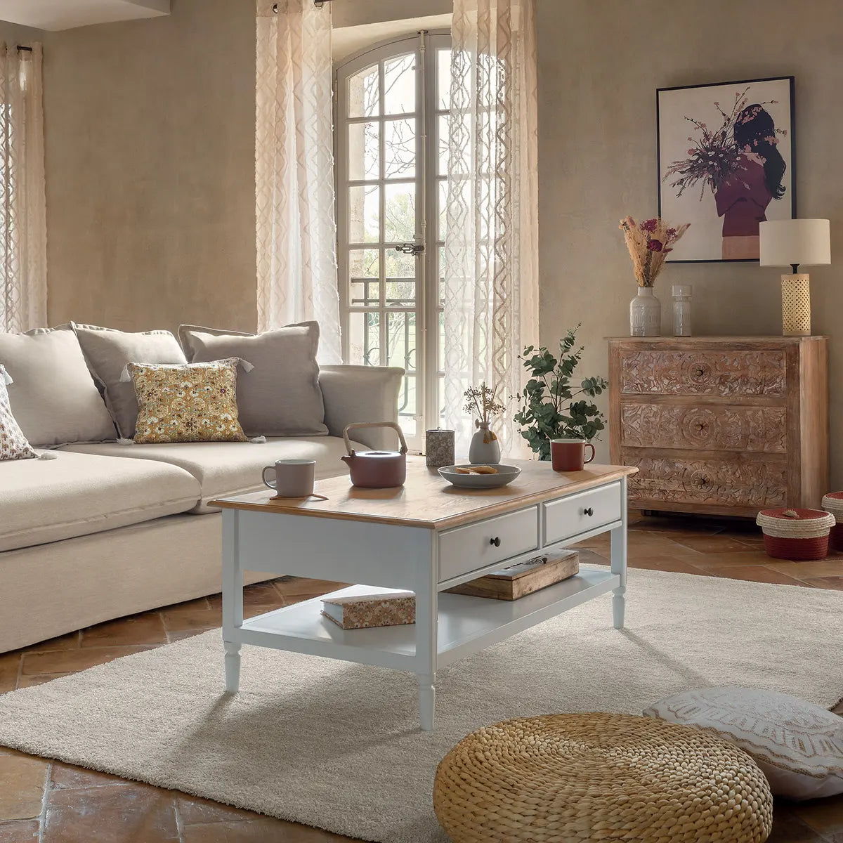 Masă de cafea Atmosphera Solen, 110x45 cm, Alb