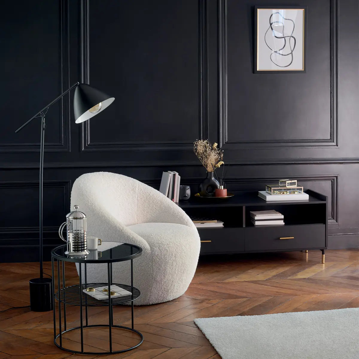 Fotoliu atmosferă Romi, Alb, Boucle