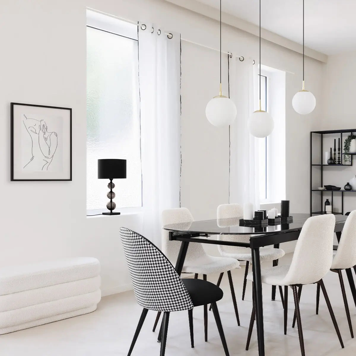 Scaun de sufragerie Atmosphera, negru în carouri