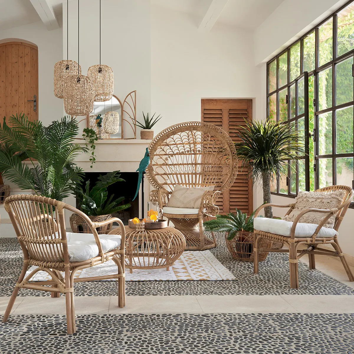 Fotoliu Atmosphera Neta, Rattan, Alb