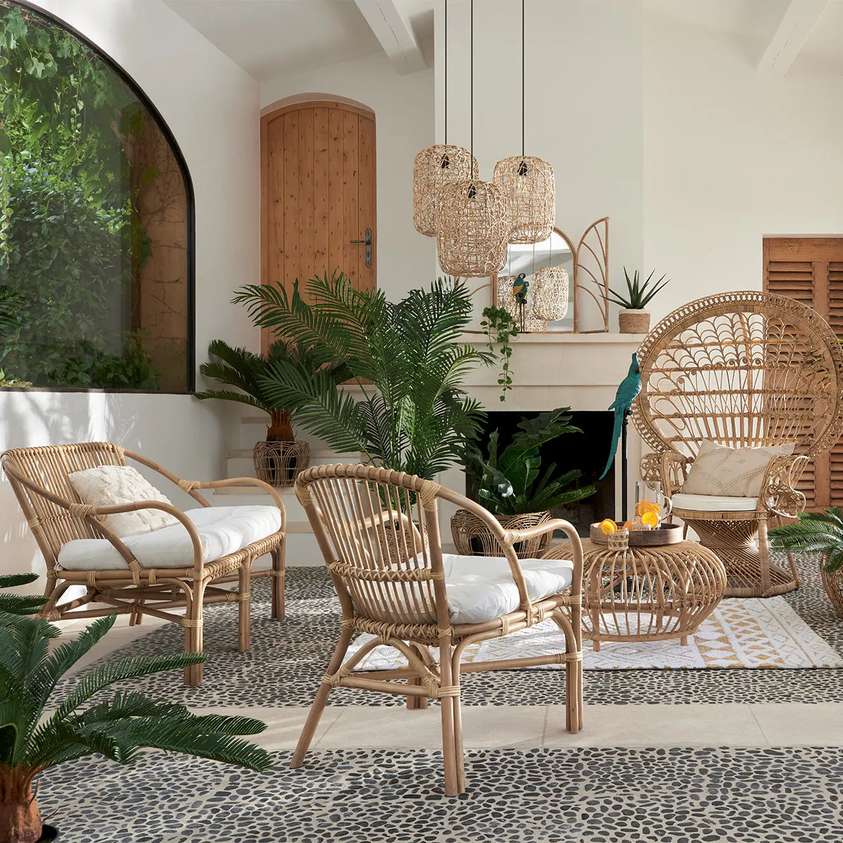 Canapea Atmosphera Neta cu două locuri, Rattan, Alb, 110x68x77 cm