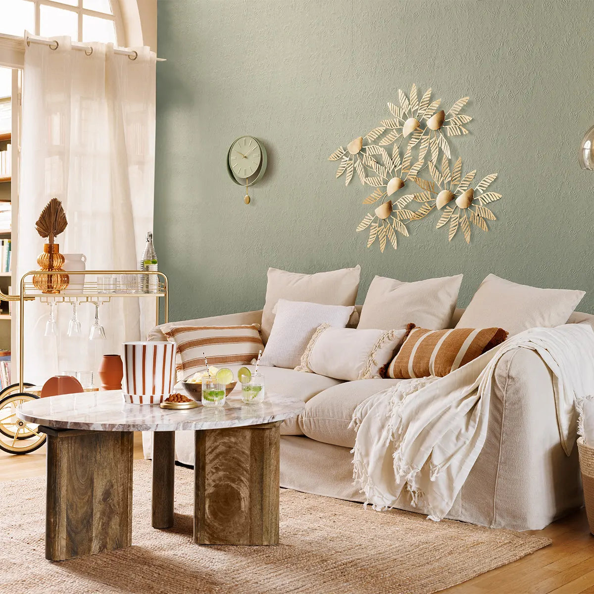 Masă de cafea Atmosphera Coppa, 91 cm, lemn de mango, marmură