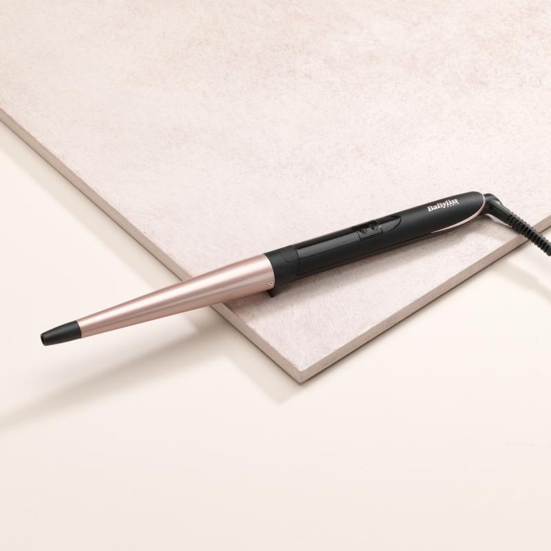 Ondulator de păr BaByliss C454E conic Flawless Curls 13-25 mm, 210 grade, înveliș cu cuarț-ceramică, 6 setări de temperatură, LED, roz/negru