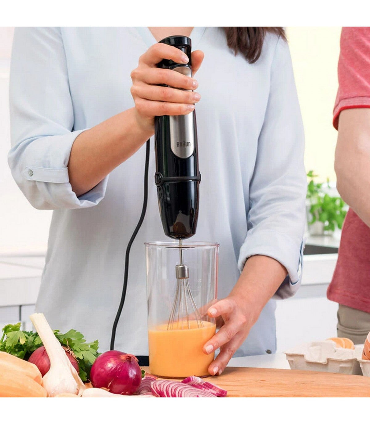 Blender Braun MultiQuick 7025X, 1000 W, Cană gradată 0,6 l, Tocător 0,35 l, Accesoriu din cablu, Viteză variabilă, Negru