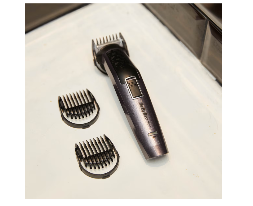 BaByliss MT727E Carbon Titanium Aparat de tuns multifuncțional 10 în 1, 10 accesorii, 3 capete, Funcționare fără baterii până la 60 de minute.