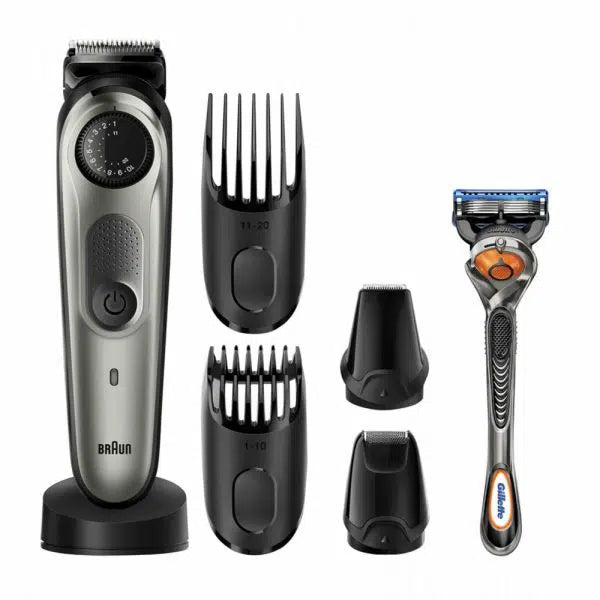 Aparat de tuns facial Braun BT7940TS, Baterie, 39 setări de lungime între 0,5-20 mm, 100 de minute de autonomie, Aparat de ras Gillette Fusion5 ProGlide gratuit, Negru