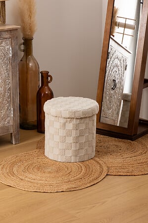 Puf cu atmosferă de depozitare Pasti, pliabil, alb, Ø38 cm