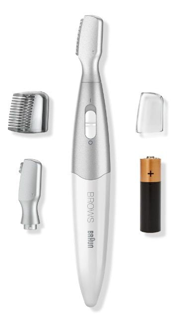 Braun FG1106 Aparat de tuns sprâncene de precizie, alimentat cu baterii, alb/argintiu