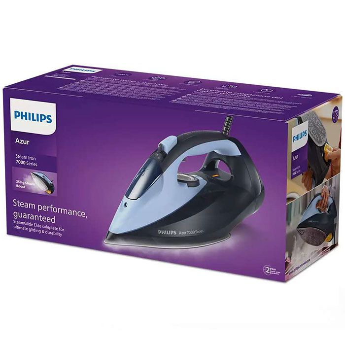 Fier de călcat Philips Azur DST7041/20, 2800 W, 50 g/min, jet de abur de 250 g, SteamGlide Elite, oprire automată, albastru