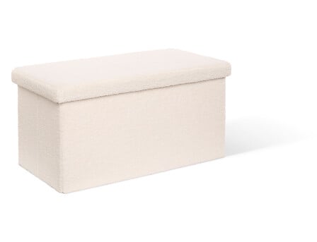 Bancă cu spațiu de depozitare Jaiko, Boucle, Alb, 76x38 cm