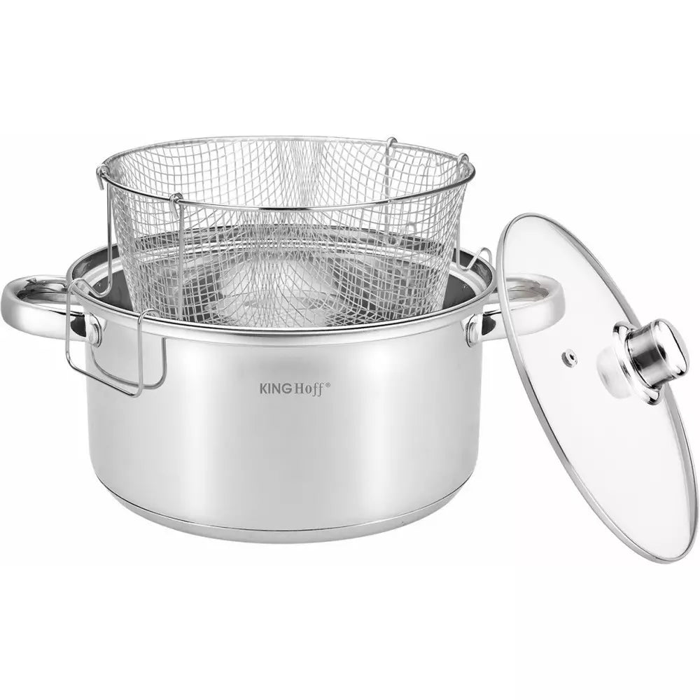 Cratiță KingHoff 1630 cu capac și friteuză, inox, 5,5 l, 24 cm