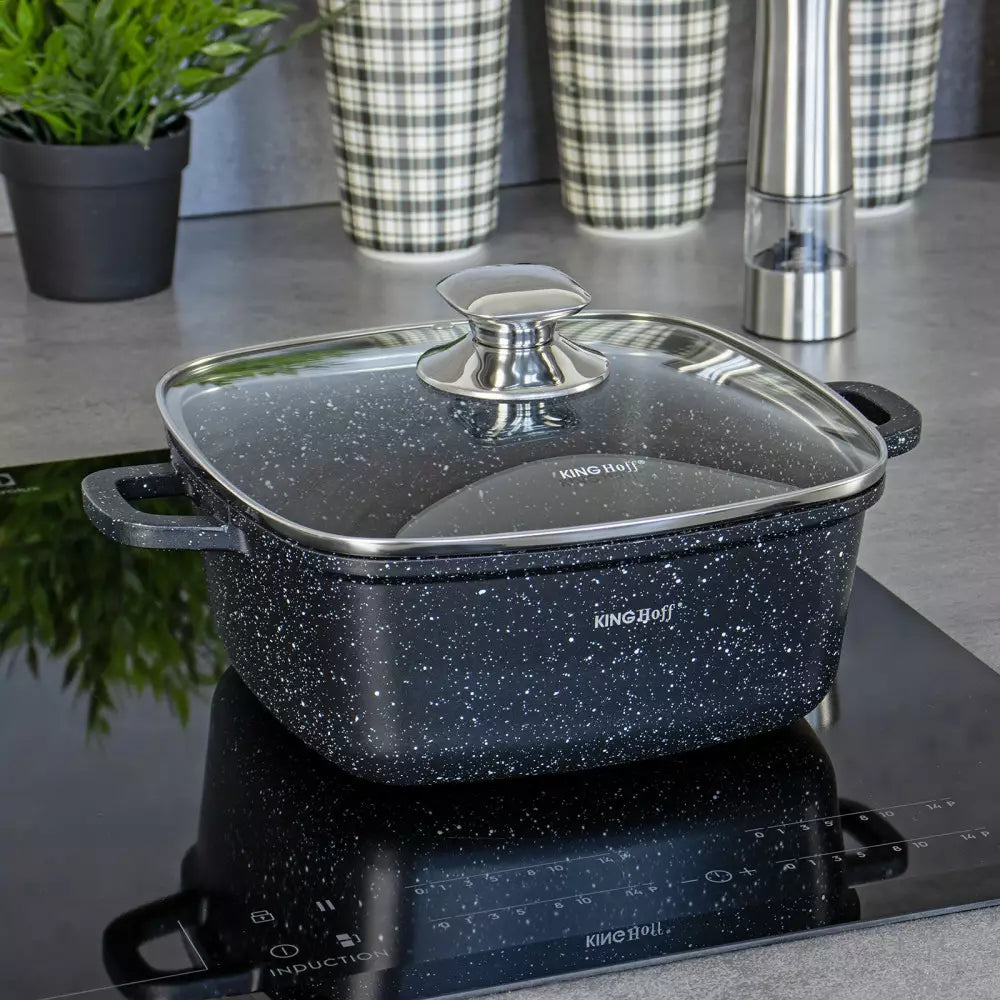 Cuptor și aragaz Kinghoff cu înveliș din marmură, inducție, negru