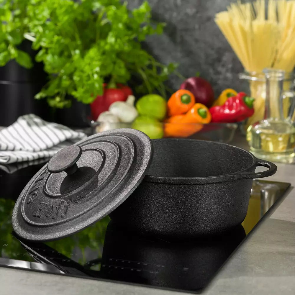 Cratiță KingHoff 2253, Capac din fontă, Mânere din fontă, Inducție, 2,4 l, Diametru 22 cm