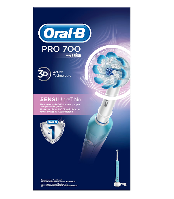 Periuță de dinți electrică Oral-B PRO 700 Sensi Clean 157786, Alb și Albastru