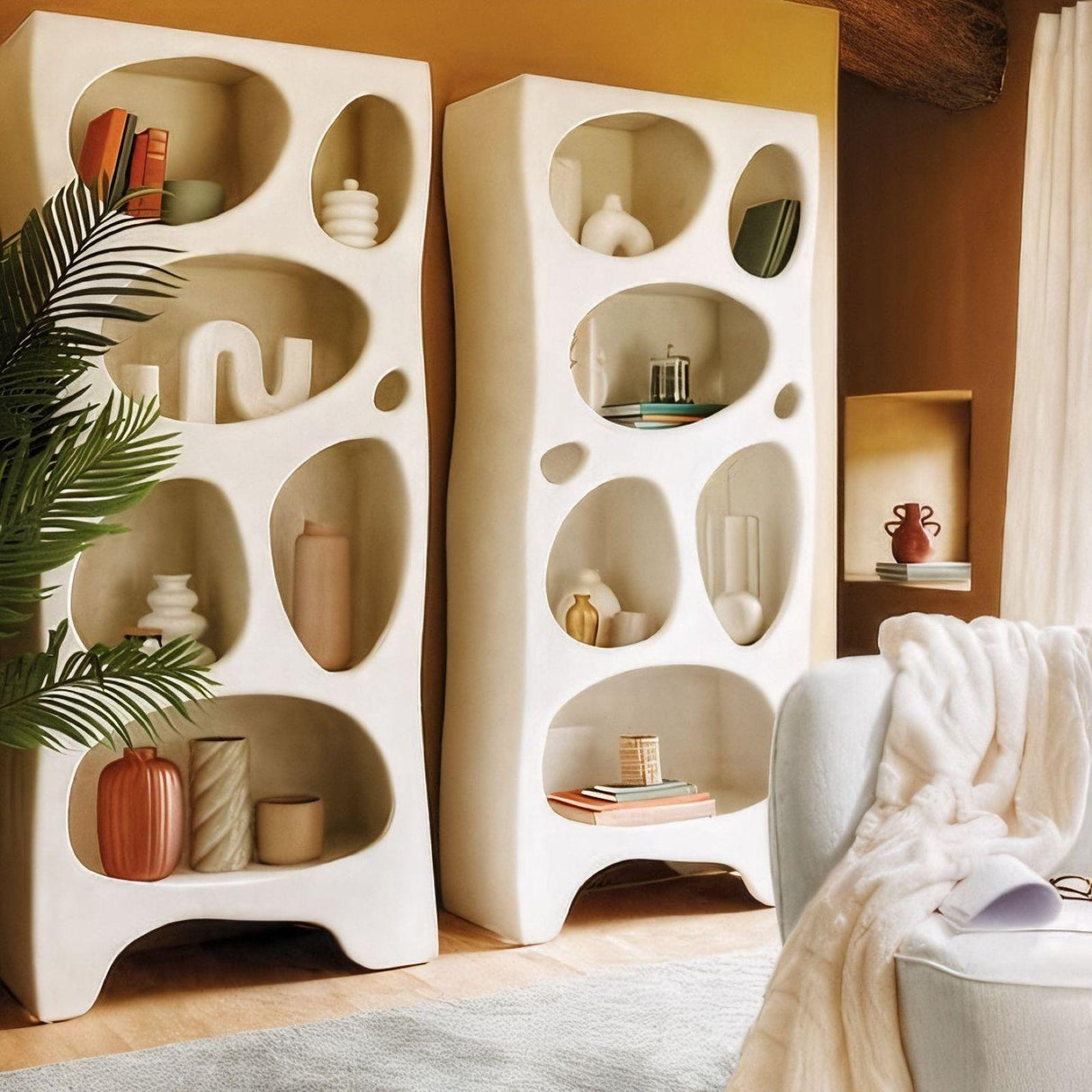 Comodă Atmosphera Chesni, 6 nișe, MDF, fildeș, 80x36x181 cm